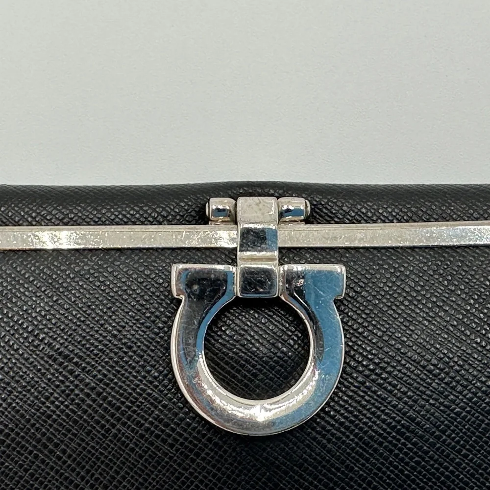 Black Women's Saffiano Leather Clutch Wallet with Silver Tone Hardware
